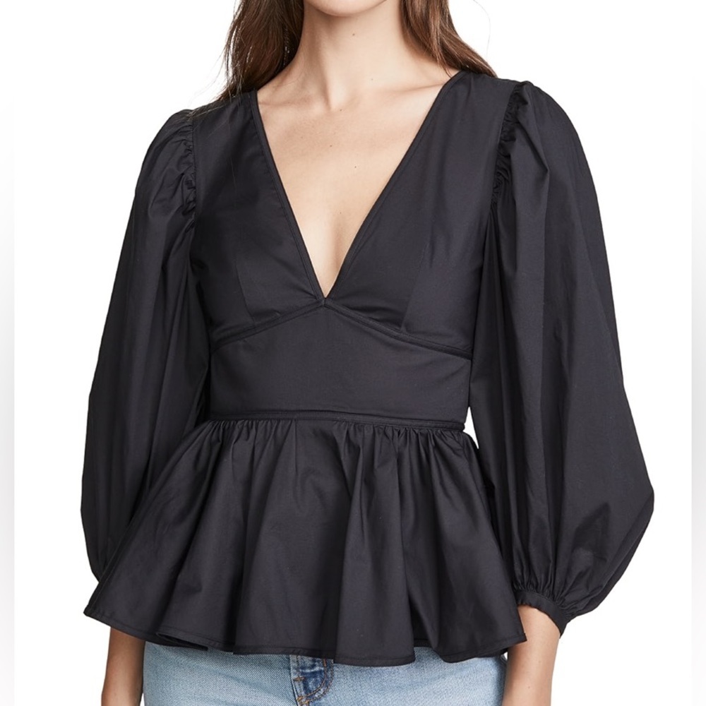 Staud Luna Balloon Sleeve Peplum Top